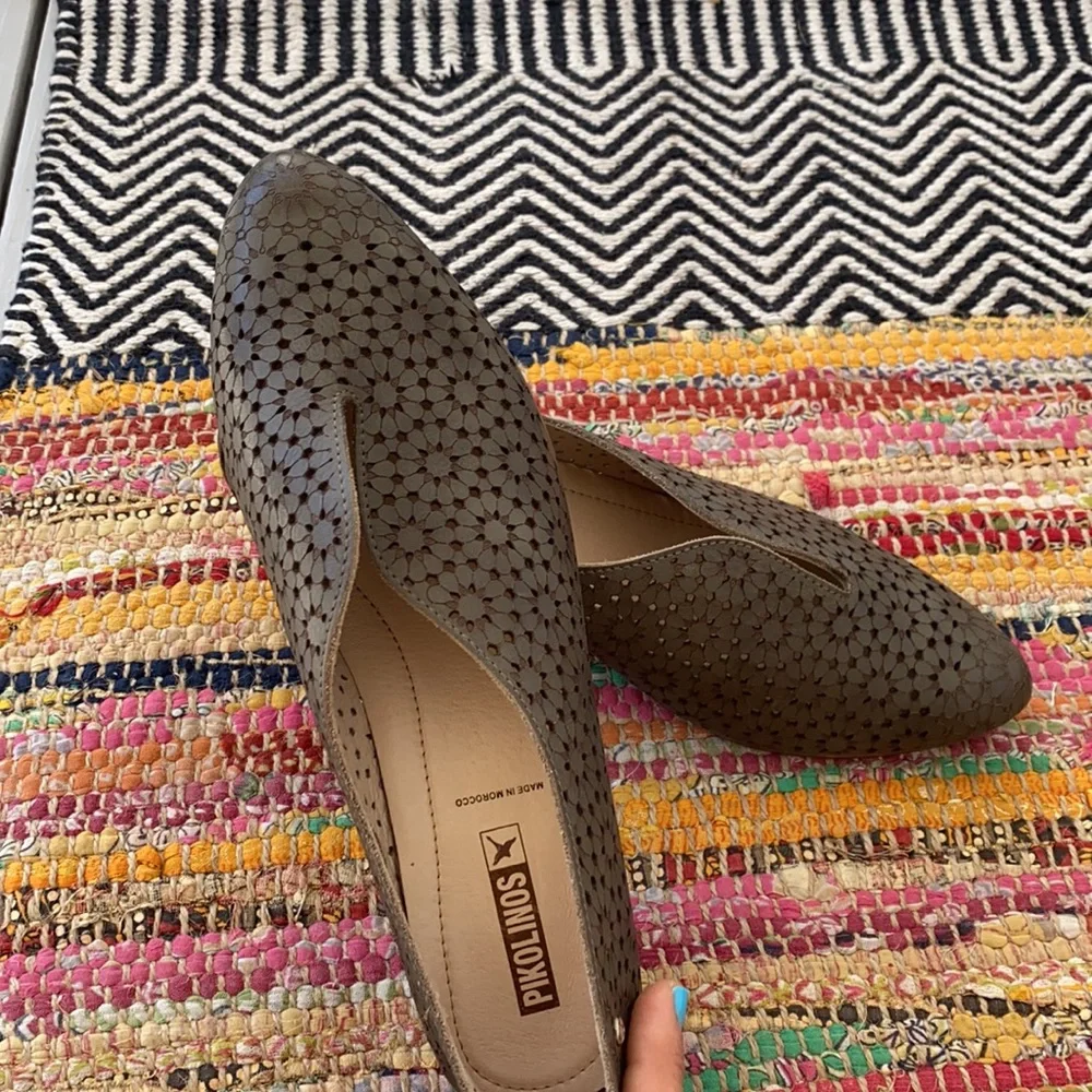 PIKOLINOS Olive Green Perforated Leather Flats